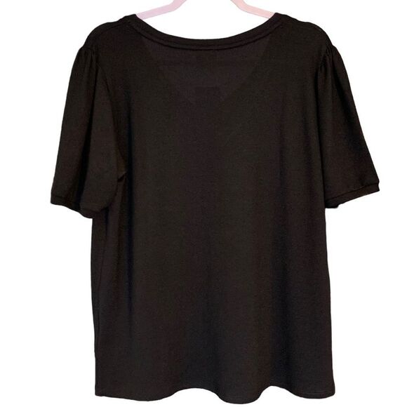 Mod Ref Women’s Contemporary V-Neck Puff Short Sleeve Black Blouse Size XXL - Picture 2 of 7
